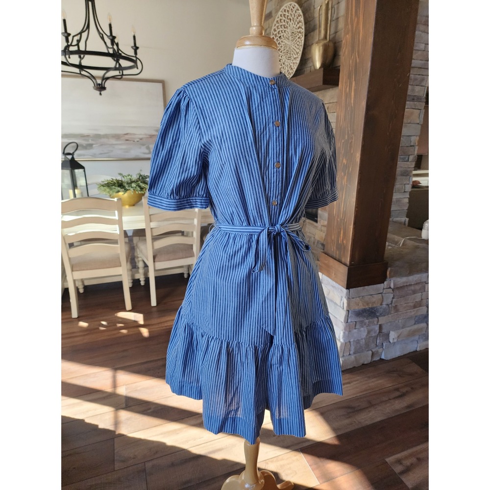 Draper James RSVP Blue Stripe Button Front Tiered‎ Midi Dress XL NWOT